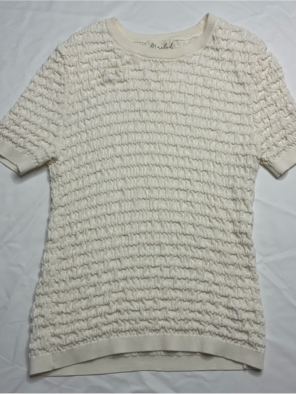 Cream short-sleeve textured blouse from Marled, size Small (S)